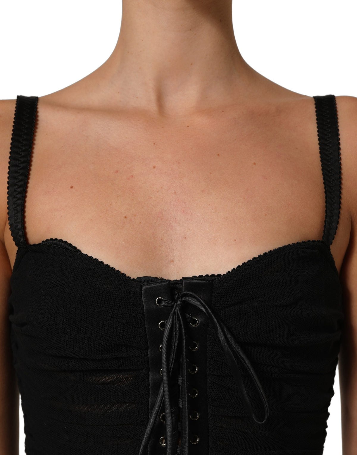 Dolce & Gabbana Women's Bodycon Corset Bustier Cocktail Cotton Silk Nylon & Lace Mini Dress - Black