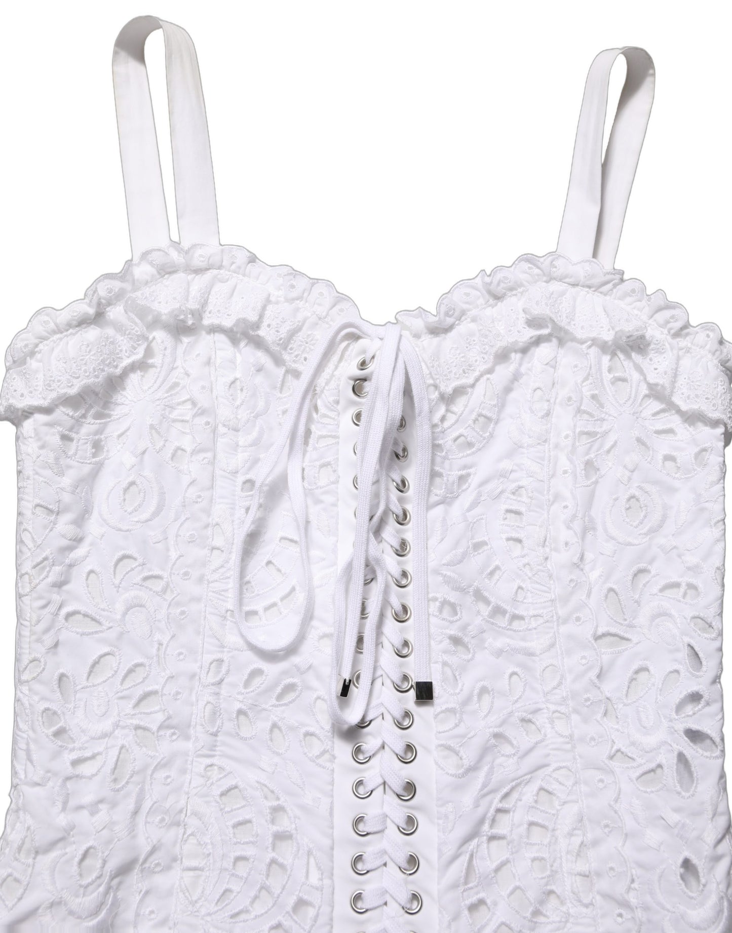 Dolce & Gabbana White Broderie Anglaise Cotton Mini Dress