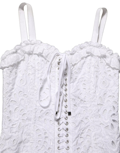 Dolce & Gabbana White Broderie Anglaise Cotton Mini Dress
