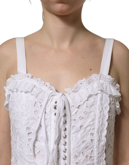 Dolce & Gabbana White Broderie Anglaise Cotton Mini Dress
