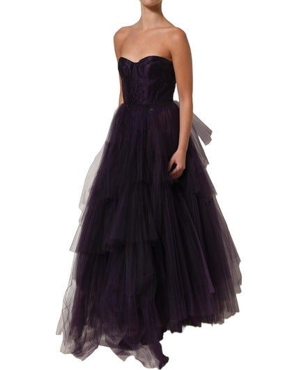 Dolce & Gabbana Women's Gown Wrap Sleeveless; Strapless Silk Tulle Nylon & Elastane Mini Long Dress - Purple