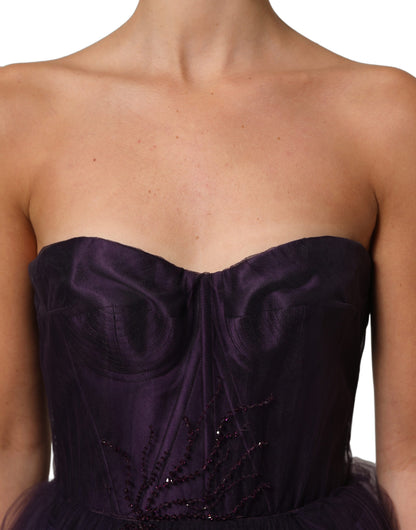 Dolce & Gabbana Women's Gown Wrap Sleeveless; Strapless Silk Tulle Nylon & Elastane Mini Long Dress - Purple
