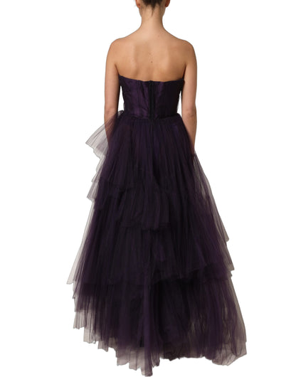 Dolce & Gabbana Women's Gown Wrap Sleeveless; Strapless Silk Tulle Nylon & Elastane Mini Long Dress - Purple