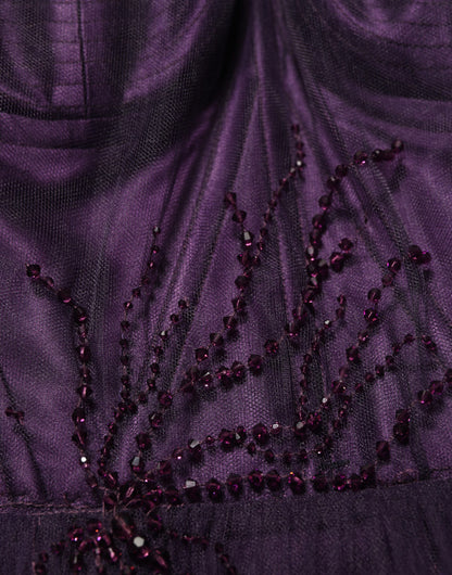 Dolce & Gabbana Purple Tiered Tulle Silk Long Gown Dress