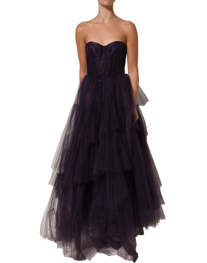 Dolce & Gabbana Women's Gown Wrap Sleeveless; Strapless Silk Tulle Nylon & Elastane Mini Long Dress - Purple