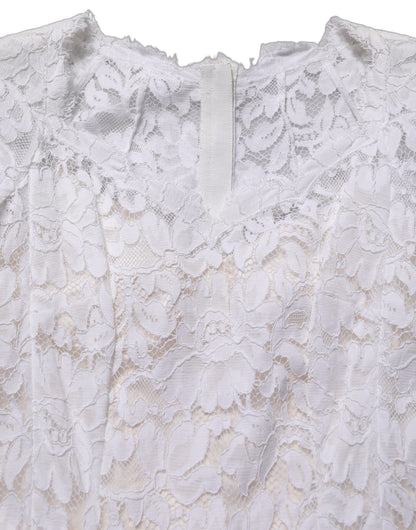 Dolce & Gabbana White Floral Lace Mermaid Long Gown Dress