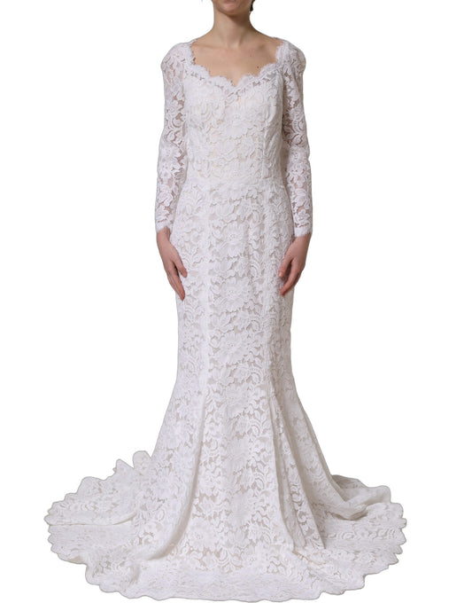 Dolce & Gabbana Women's Gown Mermaid Long-Sleeve Cotton Silk Nylon & Lace Long Dress - White Patterned Floral