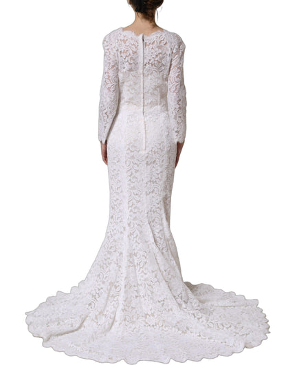 Dolce & Gabbana White Floral Lace Mermaid Long Gown Dress