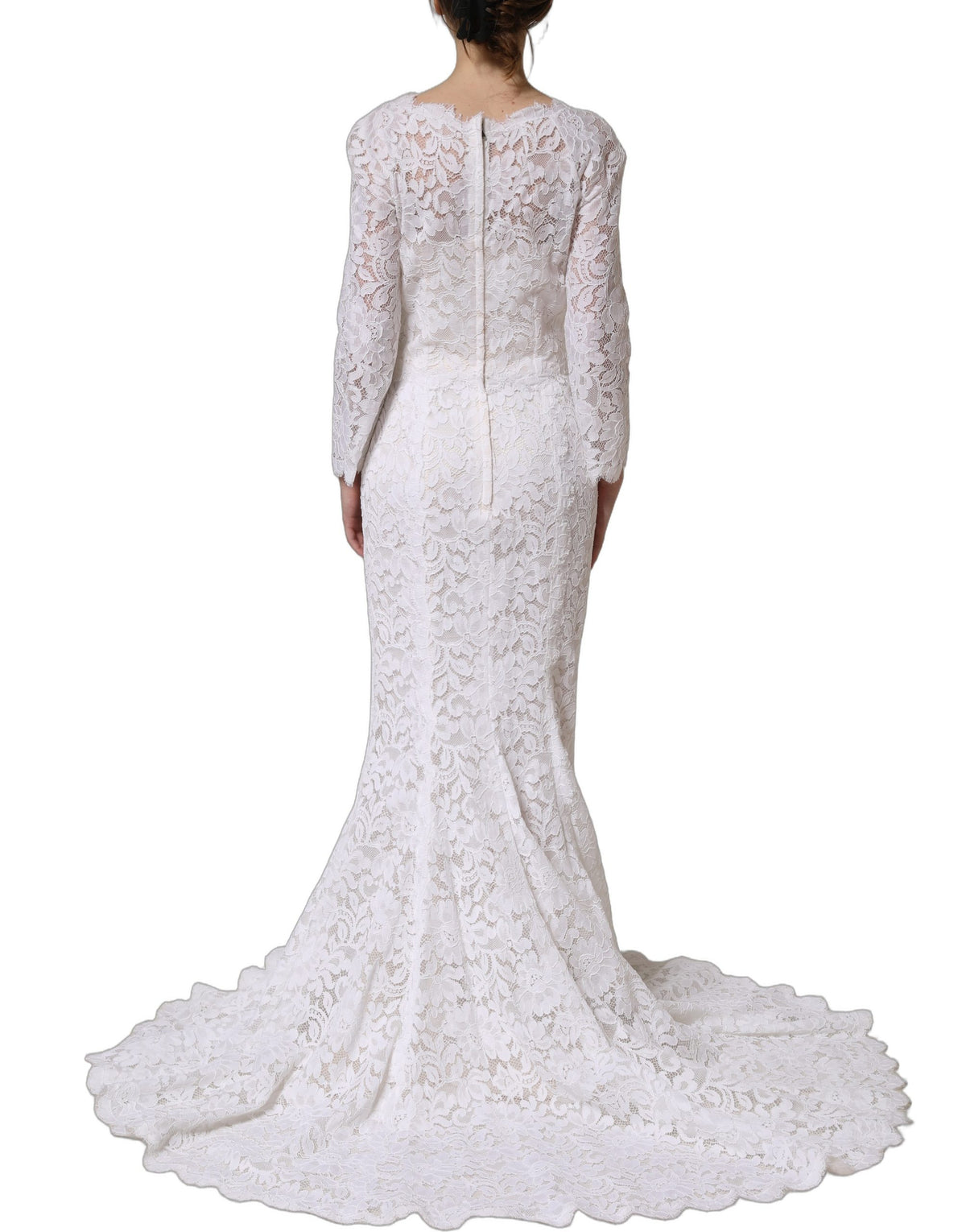 Dolce & Gabbana Women's Gown Mermaid Long-Sleeve Cotton Silk Nylon & Lace Long Dress - White Patterned Floral