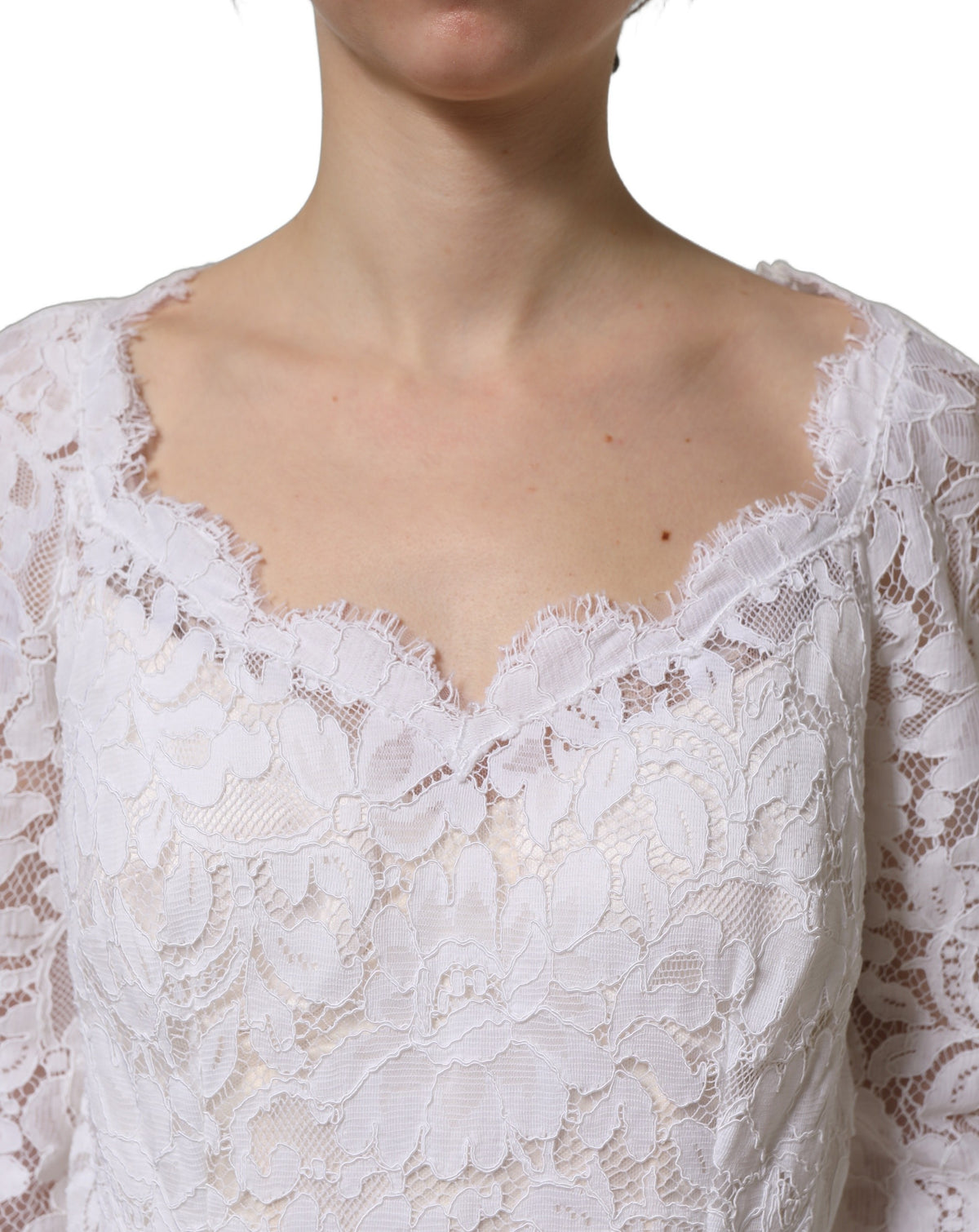 Dolce & Gabbana Women's Gown Mermaid Long-Sleeve Cotton Silk Nylon & Lace Long Dress - White Patterned Floral