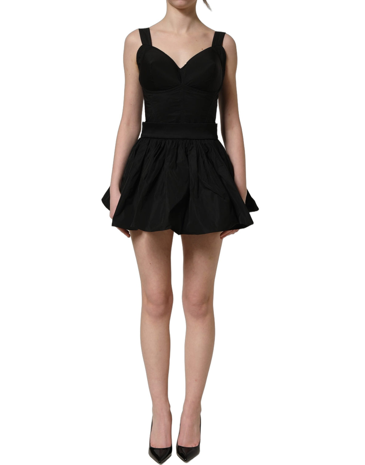 Dolce & Gabbana Women's A Line Wrap Cocktail Sleeveless Nylon & Cotton Short Mini Dress - Black