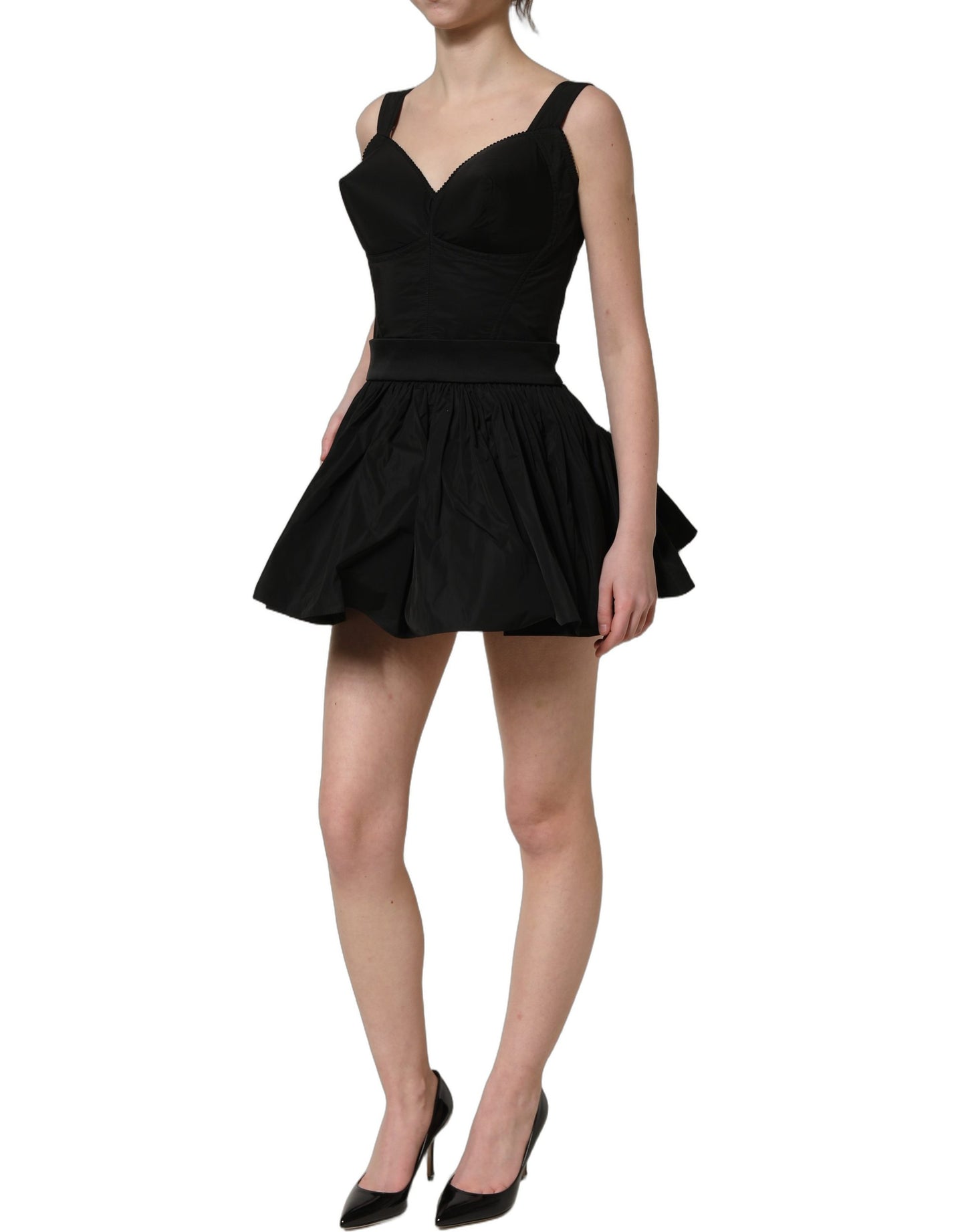 Dolce & Gabbana Black Nylon A-Line Sleeveless Mini Dress