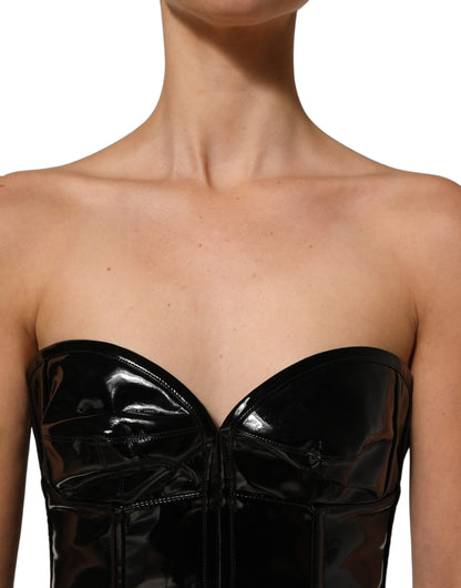 Dolce & Gabbana Women's Sheath Wrap Corset Bustier Cocktail Polyurethane Polyester Patent Leather & Cotton Short Mini Dress - Black