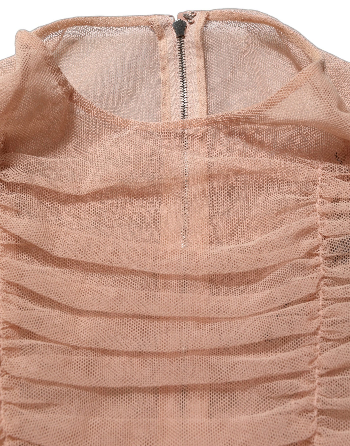 Dolce & Gabbana Beige Cotton Mesh Ruched Sheath Midi Dress