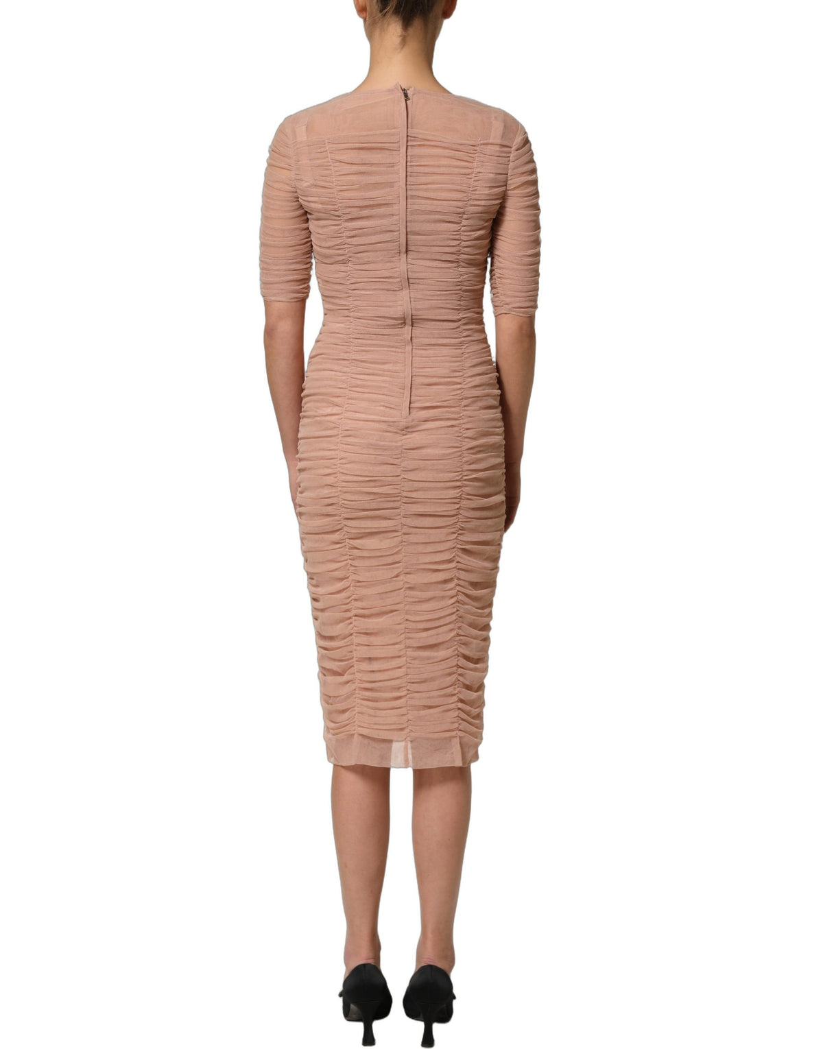 Dolce & Gabbana Women's Sheath Cocktail Cotton Mesh Nylon & Silk Midi Dress - Beige