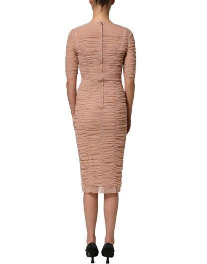 Dolce & Gabbana Women's Sheath Cocktail Cotton Mesh Nylon & Silk Midi Dress - Beige