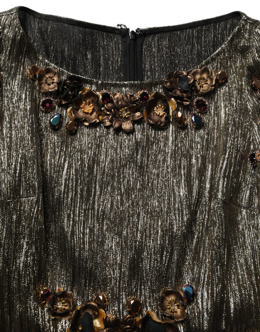 Dolce & Gabbana Metallic Gold Embellished Tiered Midi Dress