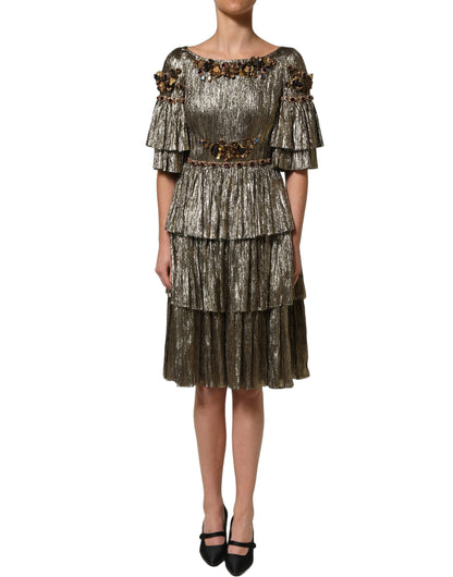Dolce & Gabbana Women's Wrap Cocktail Leather Polyester & Silk Midi Mini Dress - Gold