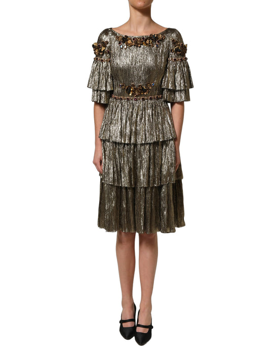 Dolce & Gabbana Women's Wrap Cocktail Leather Polyester & Silk Midi Mini Dress - Gold