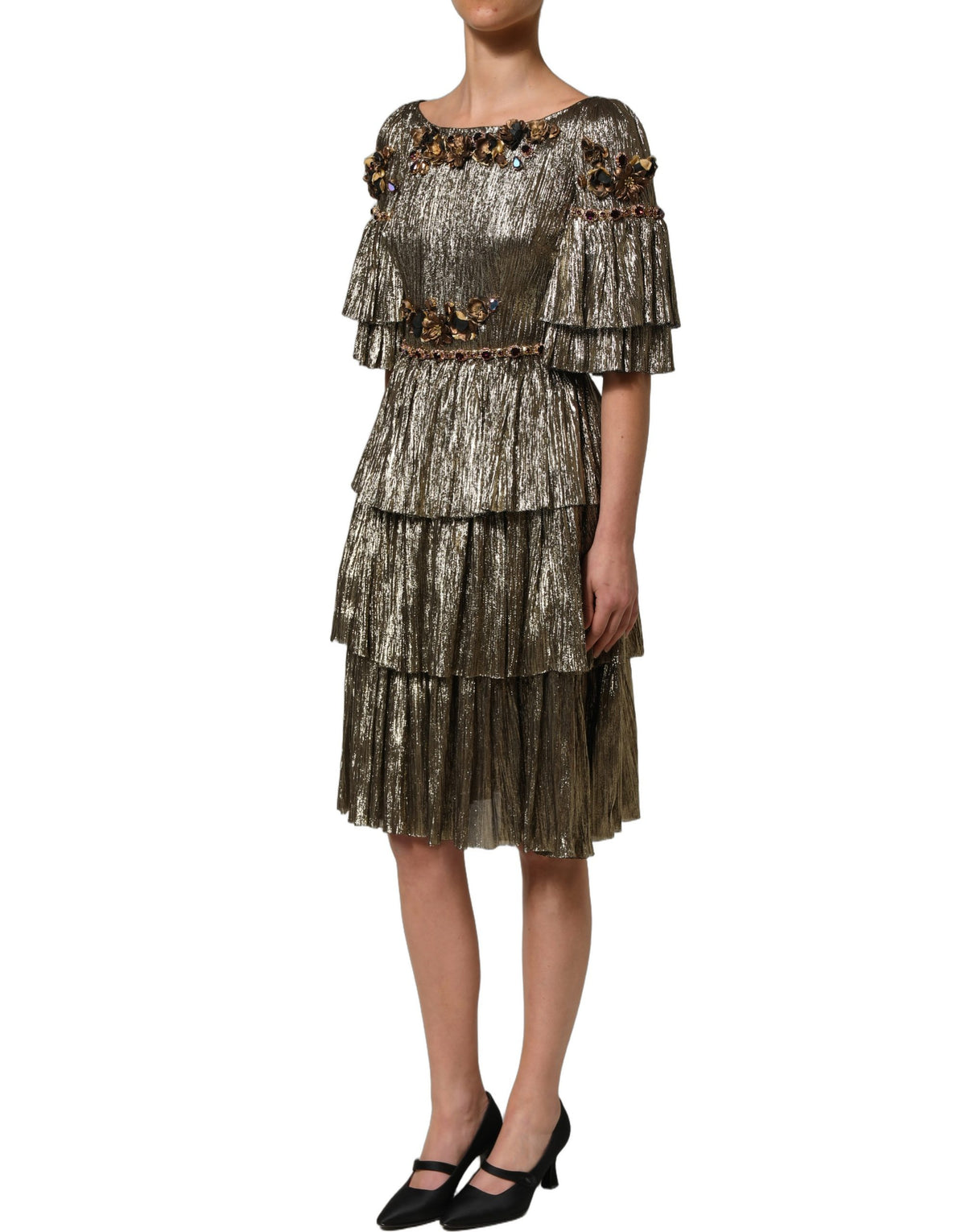 Dolce & Gabbana Women's Wrap Cocktail Leather Polyester & Silk Midi Mini Dress - Gold
