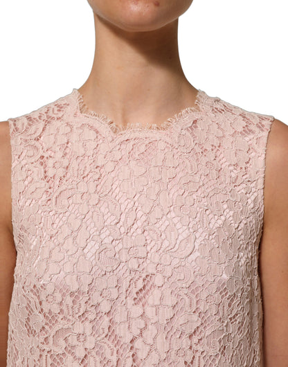 Dolce & Gabbana Women's Shift Wrap Cocktail Sleeveless Round Neck Cotton Silk Viscose & Lace Short Mini Dress - Powder Pink Floral