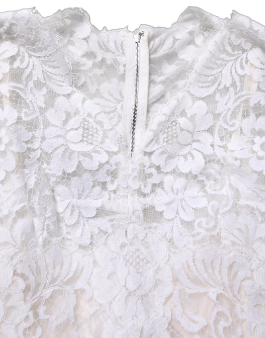Dolce & Gabbana White Cotton Floral Lace Long Gown Dress