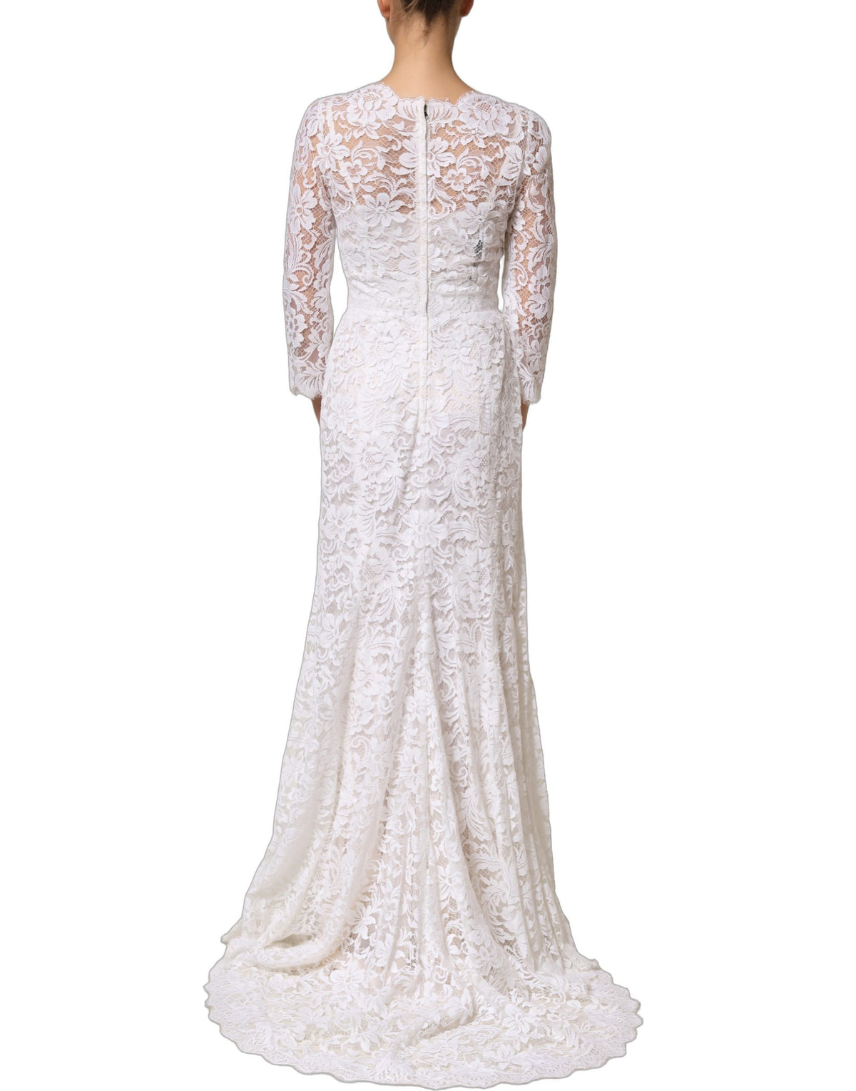 Dolce & Gabbana Women's Gown Wrap Long-Sleeve V Neck Cotton Silk Viscose & Lace Mini Long Dress - White Floral
