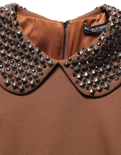 Dolce & Gabbana Brown Wool Rhinestone Embellished Midi Dress
