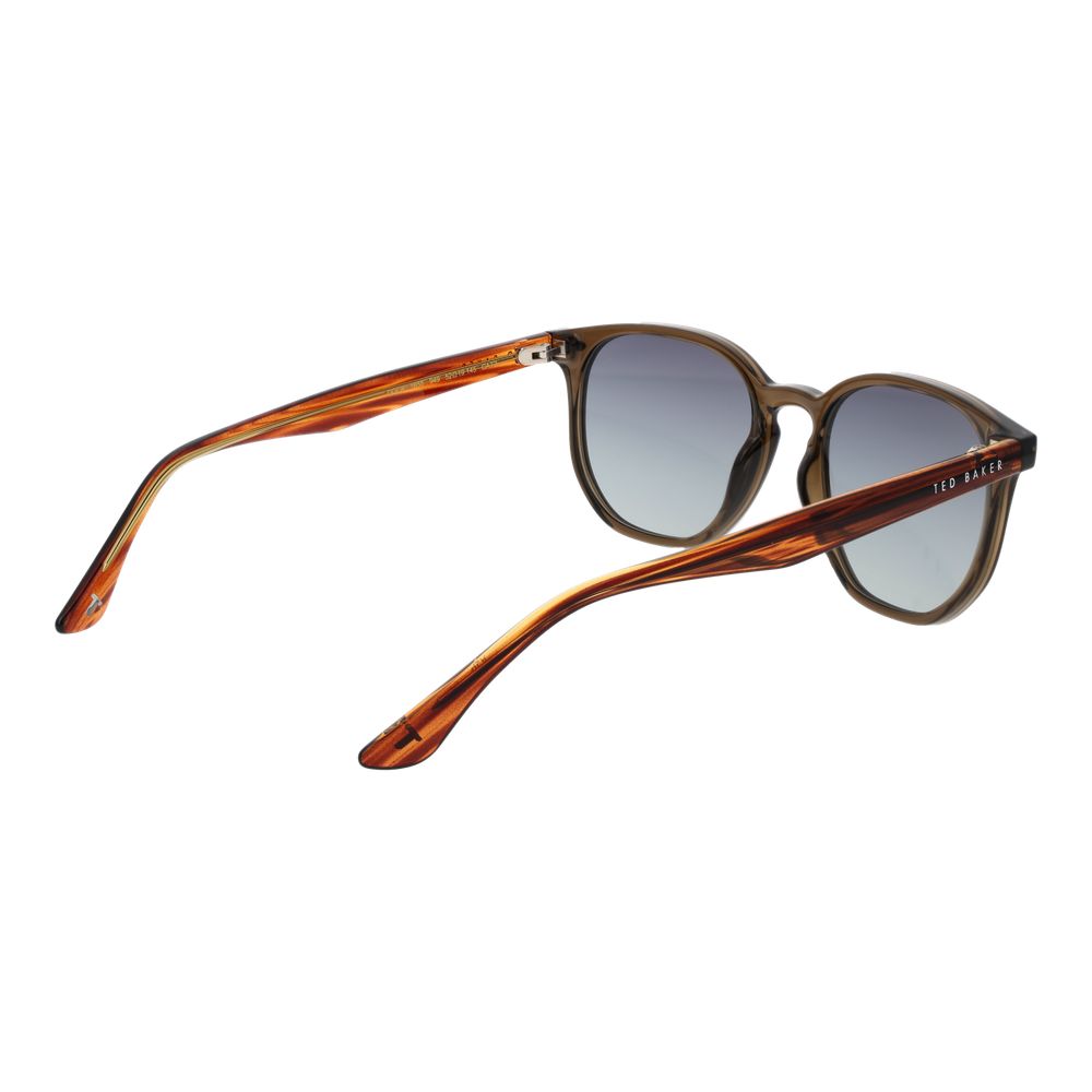 Sunglasses by Ted Baker for men in acetate brown features an lustrous full-rim round frame design with brown coloured frame detailing and gradient category-2-medium-tint lens for a lustrous aesthetic.