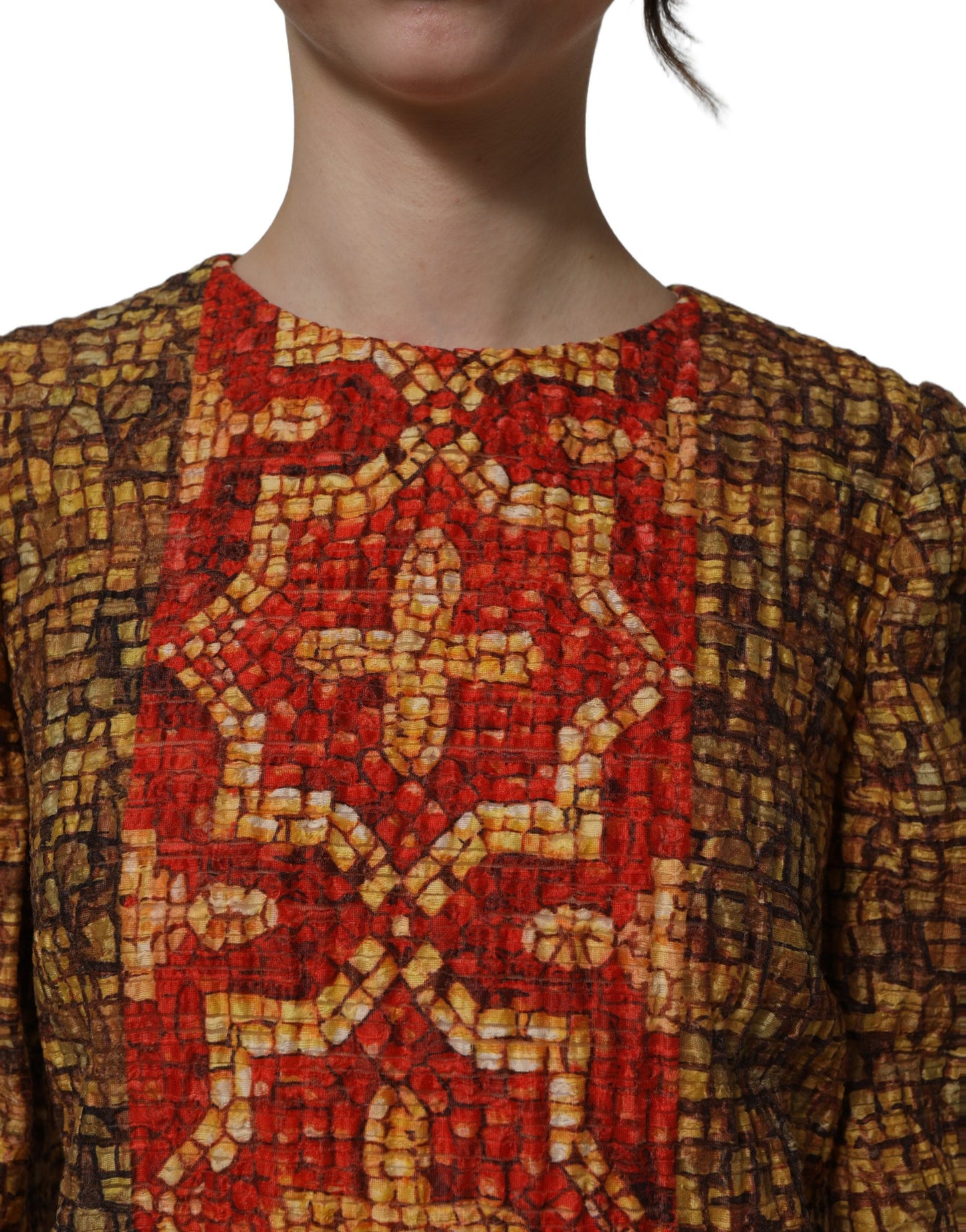 Dolce & Gabbana Multicolor Mosaic Long Sleeves Mini Dress