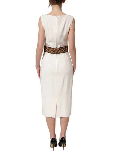 Dolce & Gabbana White Leopard Sleeveless Sheath Midi Dress