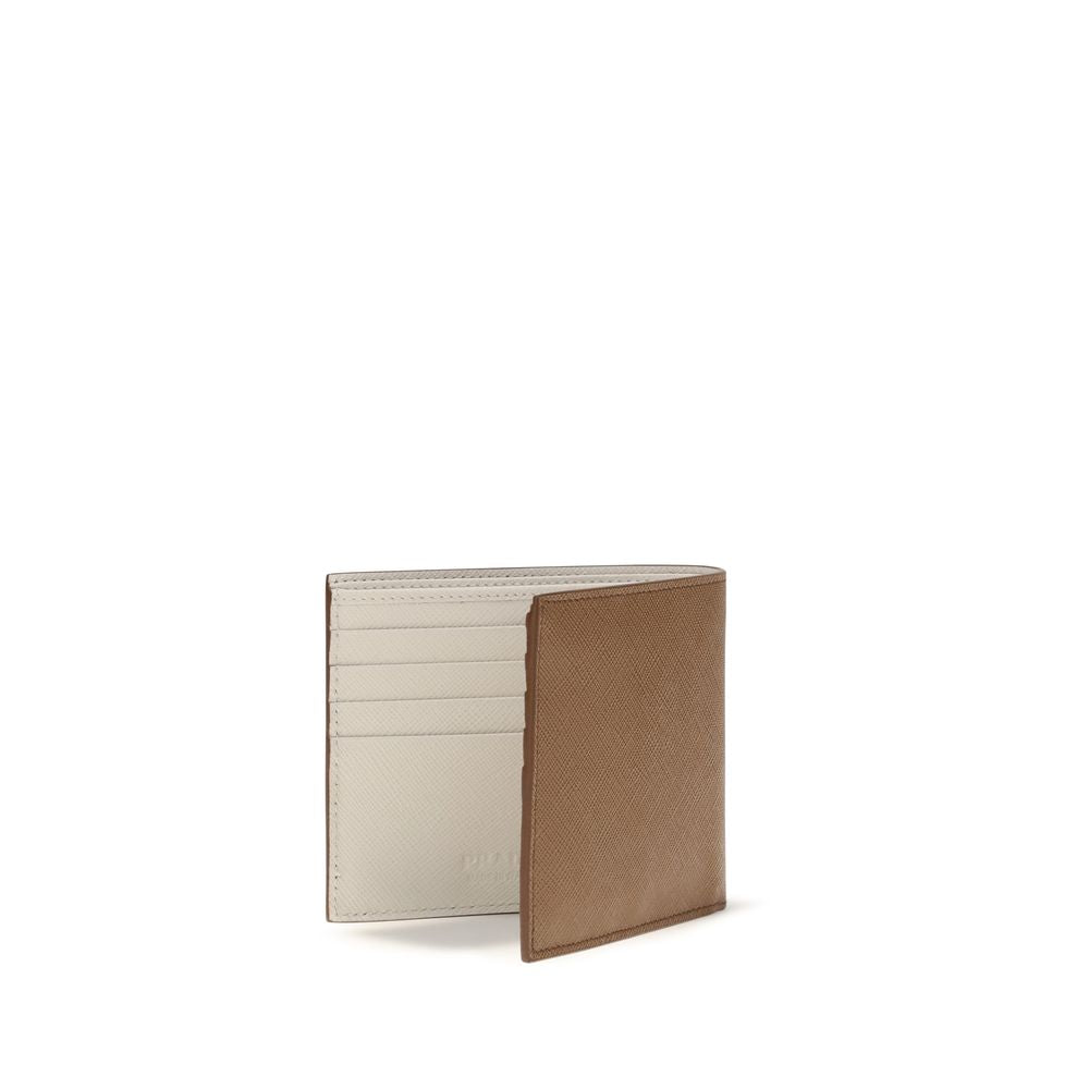 Cardholder Wallet by Prada for men in bos taurus calf leather beige & monogram features a sleek silhouette, showcasing the sleek Bos Taurus Calf Leather Cardholder Wallet design with sophisticated card-organization compact-design billfold for a premium look.