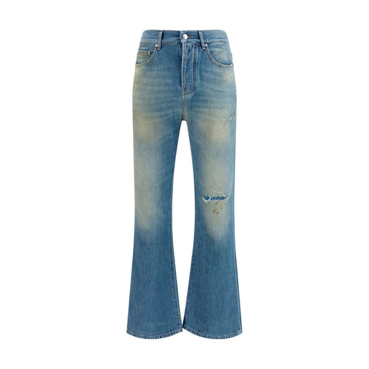 Jeans by Amiri for men in denim cotton blue presents a tailored silhouette, showcasing a tailored flared & regular-fit and long cut with a refined for a truly tailored aesthetic.
