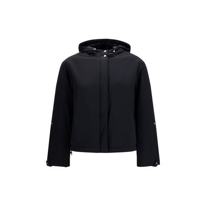 Hooded Puffer Jacket by Herno for women in stretch polyamide polyester black features a dramatic silhouette, showcasing a sophisticated hooded neckline and distinctive lightweight, pockets, hooded, insulated & windproof for a dramatic aesthetic.