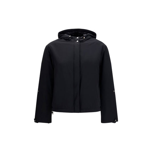 Hooded Puffer Jacket by Herno for women in stretch polyamide polyester black features a dramatic silhouette, showcasing a sophisticated hooded neckline and distinctive lightweight, pockets, hooded, insulated & windproof for a dramatic aesthetic.