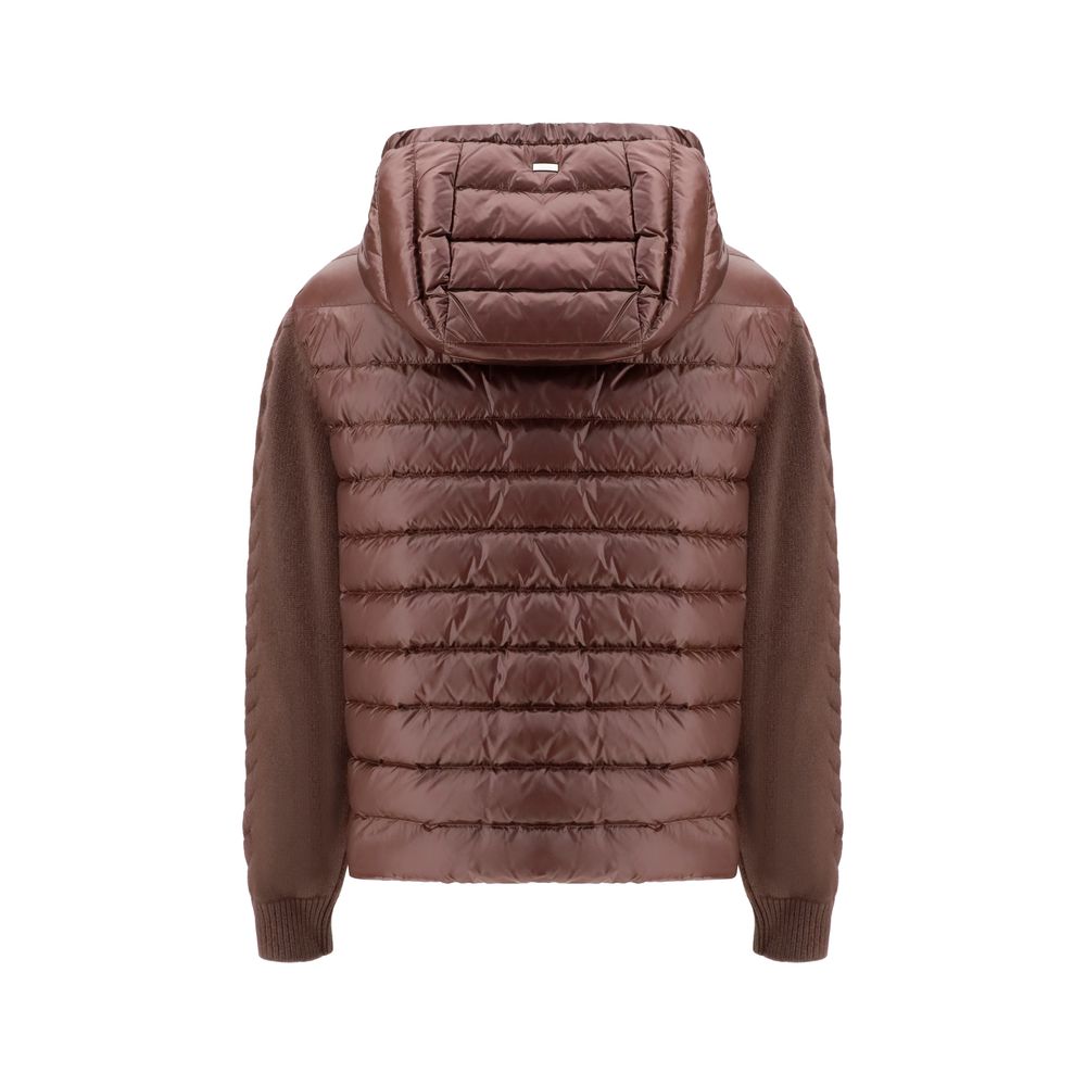 Hooded Puffer Jacket by Herno for women in wool polyester & goose-down brown showcases a bohemian silhouette, artfully detailed with a bohemian hooded neckline and signature pockets, hooded & insulated for a truly bohemian finish.