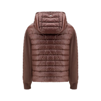 Hooded Puffer Jacket by Herno for women in wool polyester & goose-down brown showcases a bohemian silhouette, artfully detailed with a bohemian hooded neckline and signature pockets, hooded & insulated for a truly bohemian finish.