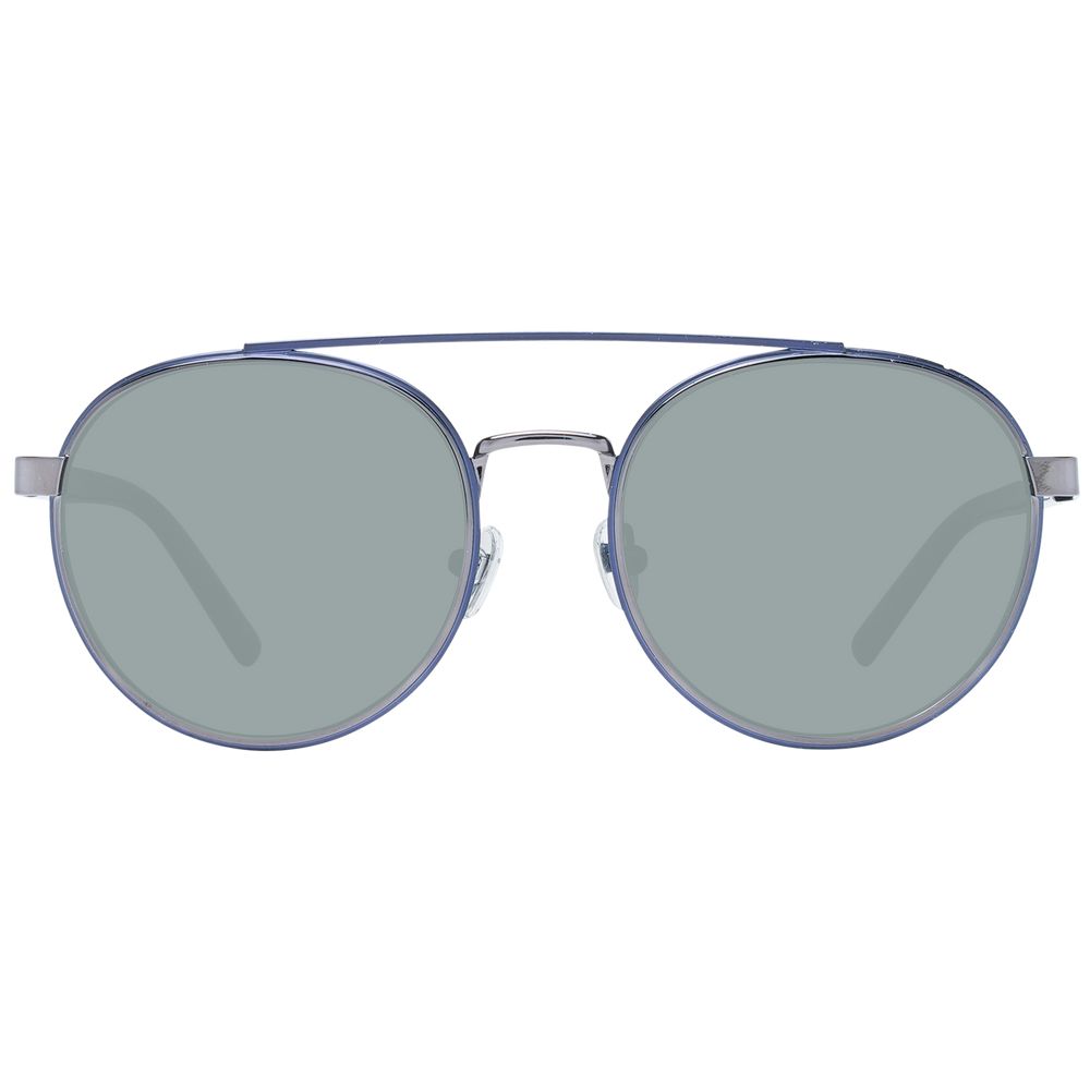 Sunglasses by Ted Baker for men in metal blue features a sumptuous silhouette, showcasing a sumptuous aviator full-rim frame design in blue coloured frame with high-performance non-polarized category-3-dark-tint lens.