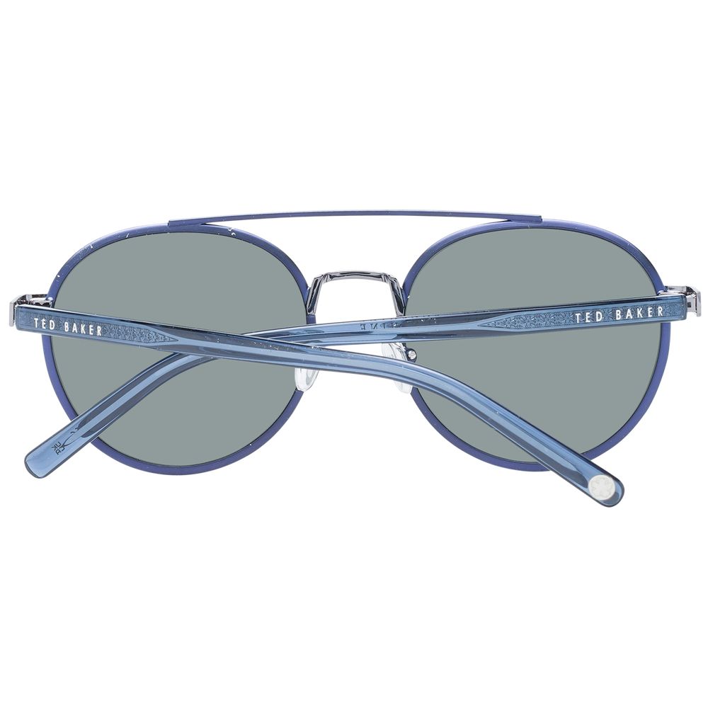 Sunglasses by Ted Baker for men in metal and blue presents a sumptuous silhouette, featuring blue coloured frame and aviator full-rim frame design with non-polarized category-3-dark-tint lens for a sumptuous look.