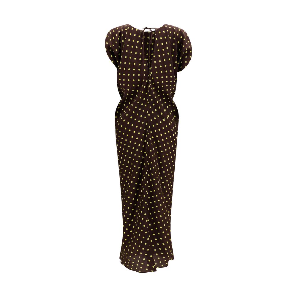 Dress by Marni for women in silk nylon crepe brown & print features an cute silhouette, detailed with a and crew neckline that elegantly flows into a cute long.