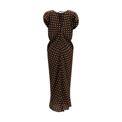 Dress by Marni for women in silk nylon crepe brown & print features an cute silhouette, detailed with a and crew neckline that elegantly flows into a cute long.