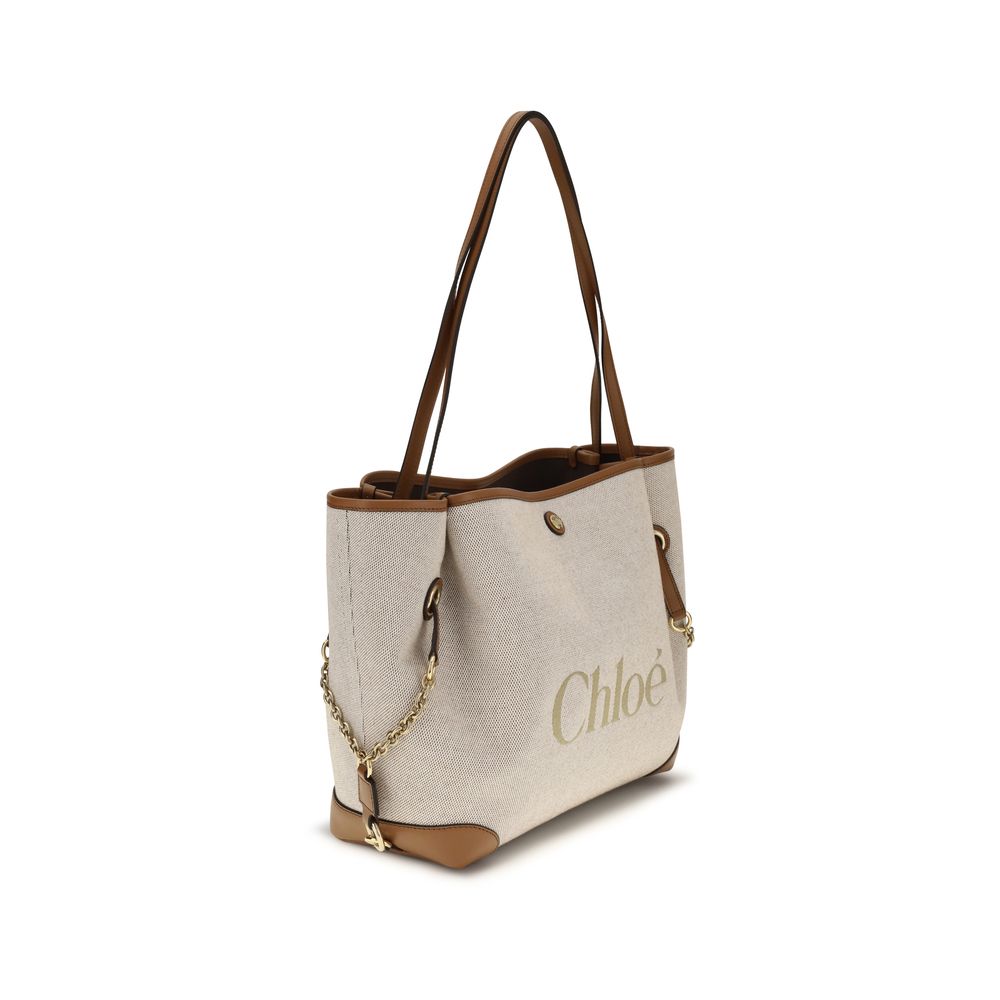 Bucket Tote Shoulder Bag by Chloé for women in cotton canvas & calf leather beige, gold & signature features a distinguished silhouette, showcasing a secure and distinguished with versatile for a distinguished finish.