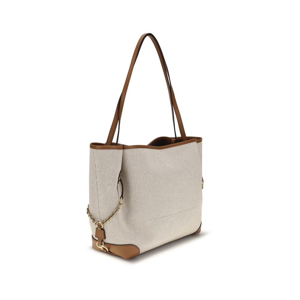 Bucket Tote Shoulder Bag by Chloé for women in cotton canvas & calf leather beige, gold & signature features a distinguished silhouette, showcasing a secure and distinguished with versatile for a distinguished finish.