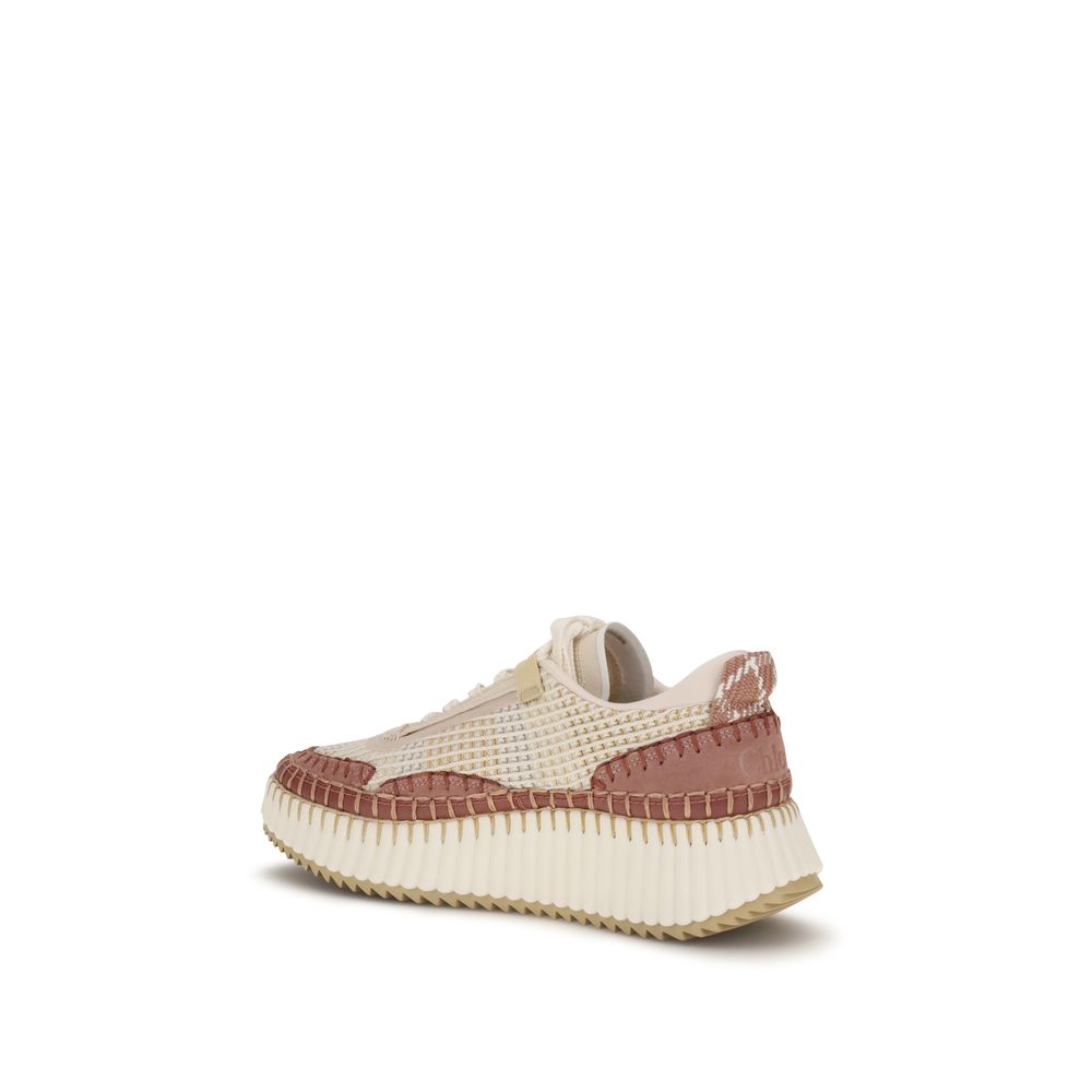 Sneakers by Chloé for women in nylon polyester & cotton beige & monogram features an fashionable silhouette, showcasing the premium Women's Chunky Nylon Polyester & Cotton Sneakers in a fashionable chunky style that offers a fashionable finish for refined style.