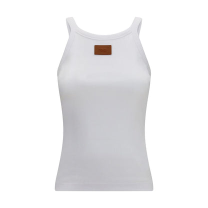 Tank Top by Fendi for women in leather & cotton white showcases a sumptuous silhouette, artfully detailed with a sumptuous wide-neck neckline and sleeveless for a truly sumptuous finish.