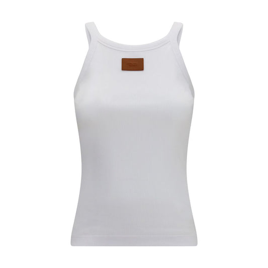 Tank Top by Fendi for women in leather & cotton white showcases a sumptuous silhouette, artfully detailed with a sumptuous wide-neck neckline and sleeveless for a truly sumptuous finish.