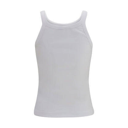 Tank Top by Fendi for women in leather & cotton white showcases a meticulous silhouette, artfully finished with a meticulous wide-neck neckline and for a sophisticated, meticulous look.
