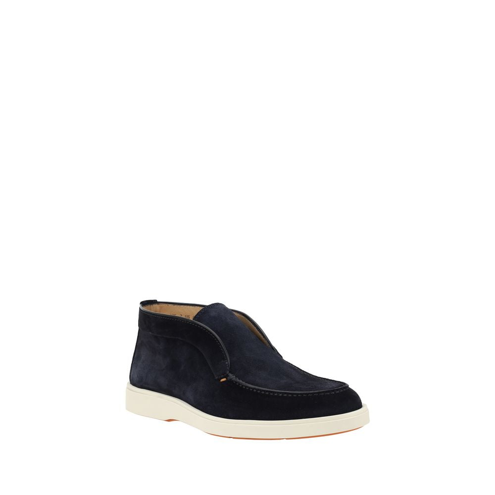 Ankle Chukka-Desert Boots by Santoni for men in bos taurus calf suede leather blue features an high-performance silhouette, showcasing the sophisticated design of the Men's Bos Taurus Calf Suede Leather Ankle Chukka-Desert Boots with a and a refined .