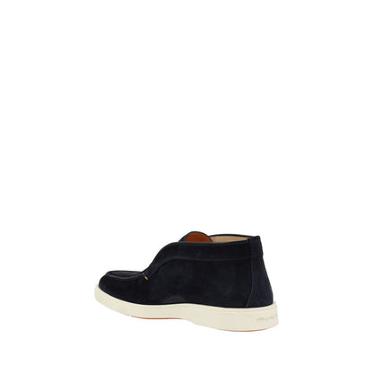 Ankle Chukka-Desert Boots by Santoni for men in bos taurus calf suede leather blue showcases a impeccable silhouette as Men's Bos Taurus Calf Suede Leather Ankle Chukka-Desert Boots, artfully defined by a impeccable and a impeccable .