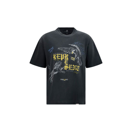 T-Shirt by Represent for men in cotton black & print features an edgy silhouette, meticulously detailed with a sophisticated and crew neckline for a truly edgy finish.